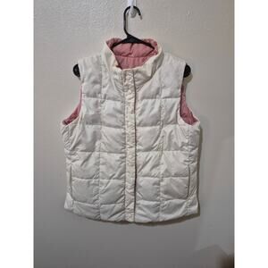 : L.L. Bean Reversible Quilted Puffer Vest - Cream & Dusty Rose Pink